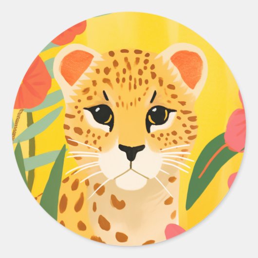 かわいいチーター ラウンドシール (正面)
