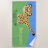 かわいいチーテランニングーイラストレーション ビーチタオル (正面)