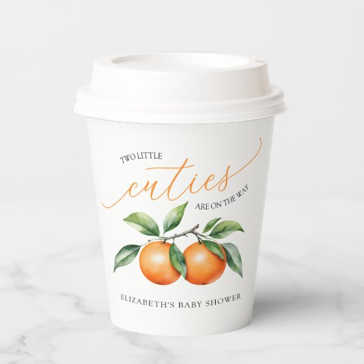 かわいいツインオレンジ色の赤ちゃんシャワー 紙コップ (正面)