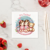 かわいいツインガールの赤ちゃんシャワー水の色テディベア スタンダードカクテルナプキン (インサイチュ)