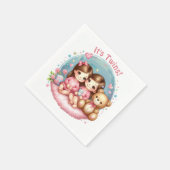 かわいいツインガールの赤ちゃんシャワー水の色テディベア スタンダードカクテルナプキン (角)