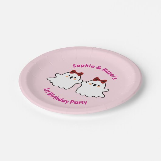 かわいいツインガールズハロウィーン1回目の誕生日 ペーパープレート (アングル)