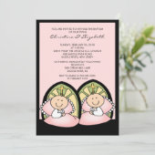 かわいいツインガールズバプテスマ《キリスト教》洗礼式や命名式 招待状 (スタンド正面)