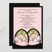 かわいいツインガールズバプテスマ《キリスト教》洗礼式や命名式 招待状 (正面/裏面)