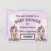 かわいいツインガールズベビーシャワー招待状 ポストカード (正面/裏面)
