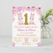 かわいいツインズバニーラビットガールズ1st誕生日パーティー 招待状 (スタンド正面)