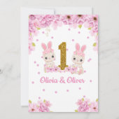かわいいツインズバニーラビットガールズ1st誕生日パーティー 招待状 (裏面)