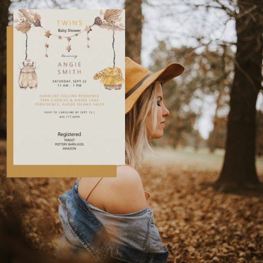 かわいいツインズボーイ&ガールベビーシャワー招待状 招待状