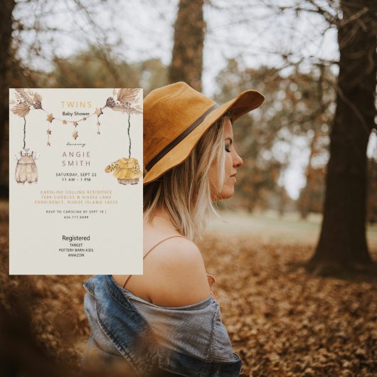 かわいいツインズボーイ&ガールベビーシャワーII 招待状