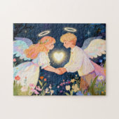 かわいいツインソウルラブボーイ&ガールエンジェルハート ジグソーパズル (横)