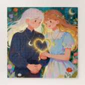 かわいいツインソウルラブ - 若いカップル - ジグソーパズル (縦)