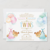 かわいいツインテディベアーガールボーイ男の子ベビーシャワーbyメール 招待状 (正面)