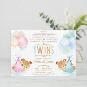 かわいいツインテディベアーガールボーイ男の子ベビーシャワーbyメール 招待状 (スタンド正面)