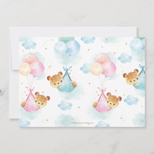 かわいいツインテディベアーガールボーイ男の子ベビーシャワーbyメール 招待状 (裏面)