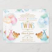 かわいいツインテディベアーガールボーイ男の子ベビーシャワーbyメール 招待状 (正面/裏面)