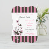 かわいいツインバニーピンクとブラックガールベビーシャワー 招待状 (スタンド正面)