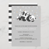 かわいいツインパンダベビーパーソナライズされたシャワー 招待状 (正面/裏面)