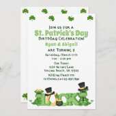 かわいいツインボーイ&ガールセントパトリックの日誕生日 招待状 (正面/裏面)