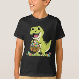 かわいいティラノサウルスのイースターエッグバスケットの子供用Tシャツ Tシャツ