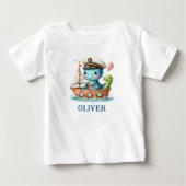 かわいいティラノサウルスの帆船船長 オーダーメイド ベビーTシャツ (正面)