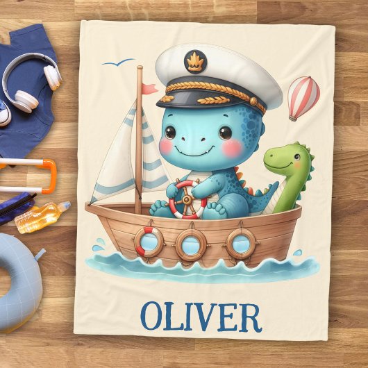 かわいいティラノサウルスの帆船船長  フリースブランケット