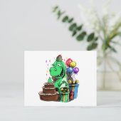 かわいいティラノサウルスの恐竜の誕生日パーティー ポストカード (スタンド正面)