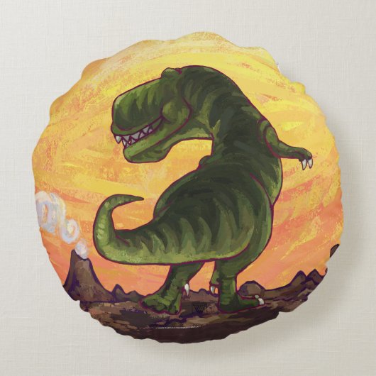 かわいいティラノサウルスの頭と尾 ラウンドクッション (裏面)