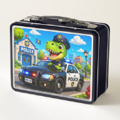 かわいいティラノサウルス警察車両 子供  メタルランチボックス (裏面)