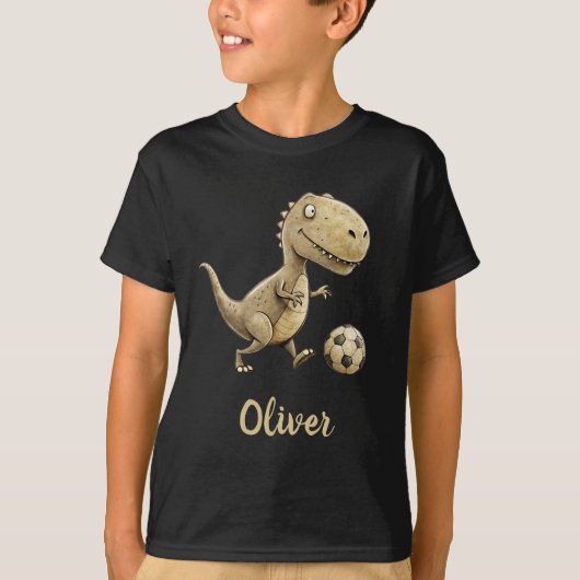 かわいいティラノサウルス サッカー Tシャツ 名入れ (正面)