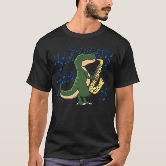 かわいいティラノサウルス サックス 音楽 Tシャツ (正面)