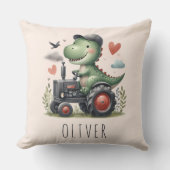 かわいいティラノサウルス トラクターの運転手  クッション (正面)