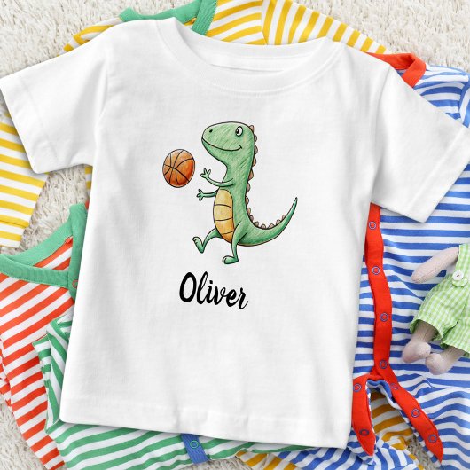かわいいティラノサウルス バスケットボール ベビーTシャツ