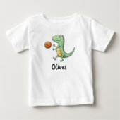 かわいいティラノサウルス バスケットボール ベビーTシャツ (正面)