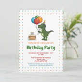 かわいいティラノサウルス・レックスのカラフルな誕生日バルーン 招待状 (スタンド正面)