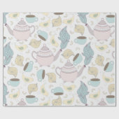 かわいいティーカップとティーポットの模様 ラッピングペーパー (フラット)