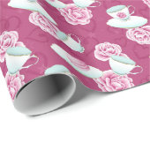 かわいいティーカップと花のパターンパーティーラップ ラッピングペーパー (ロールコーナー)