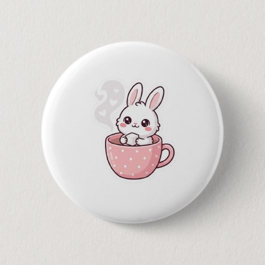 : かわいいティーカップのウサギのボタン。 缶バッジ (正面)