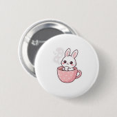 : かわいいティーカップのウサギのボタン。 缶バッジ (正面&裏面)