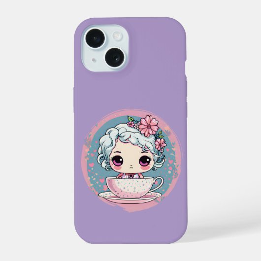 かわいいティーカップの人形のiPhone/iPadケース iPhone 15ケース (裏面)