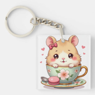 かわいいティーカップハムスター - かわいいパステルアニマル キーホルダー