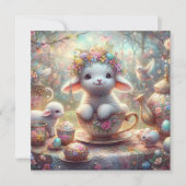 かわいいティーカップラムパステルフローラウォーターカラーイースター シーズンカード (正面)
