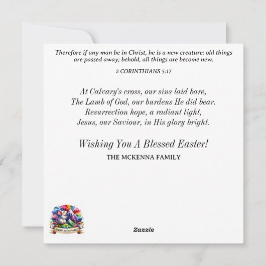 かわいいティーカップラムパステルフローラウォーターカラーイースター シーズンカード (裏面)