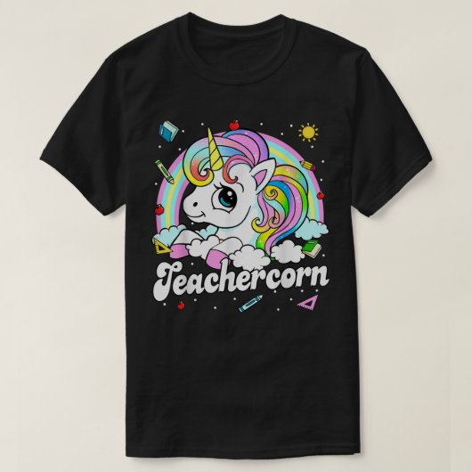 かわいいティーチャーコーンウィズユニコーンガールキス先生T-S Tシャツ (デザイン正面)