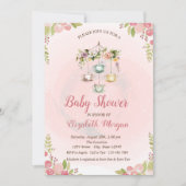 かわいいティーポット春の花ベビーシャワー 招待状 (正面)