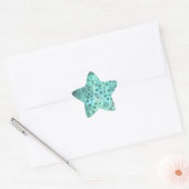 かわいいティール色の花柄 星シール (封筒)