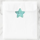 かわいいティール色の花柄 星シール (バッグ)