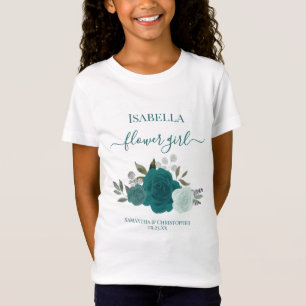かわいいティール&アクアバラのフラワーガールギフト ウェディング Tシャツ