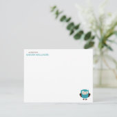 かわいいティール(緑がかった色)のフクロウのメッセージカード 招待状 (スタンド正面)