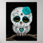 かわいいティール(緑がかった色)の日の死んだ砂糖のスカルフクロウ星 ポスター (正面)