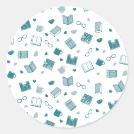 かわいいティール（緑がかった色）の本読と柄 ラウンドシール